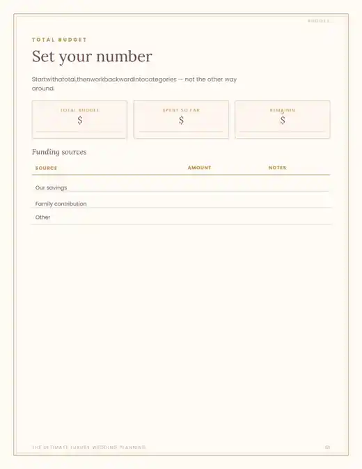 Wedding Planner budget worksheet interior page