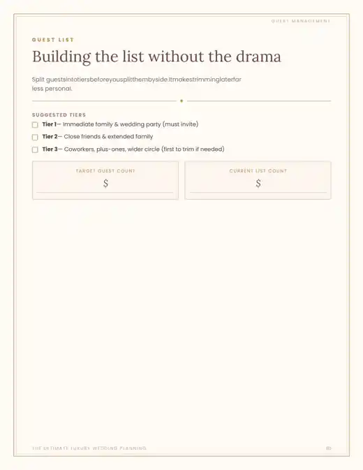 Wedding Planner guest list interior page