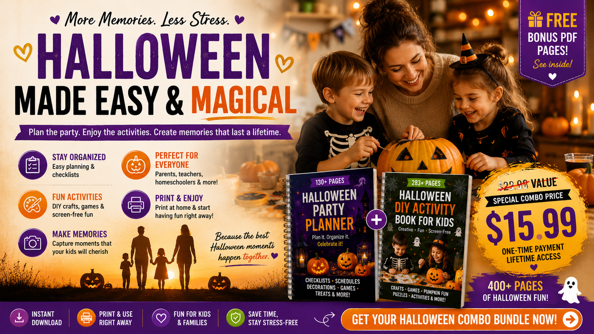 Ultimate Halloween Planner & DIY Kids Activity Bundle | 400+ Printable Pages | Halloween Party Planner + Kids Crafts & Games COMBO