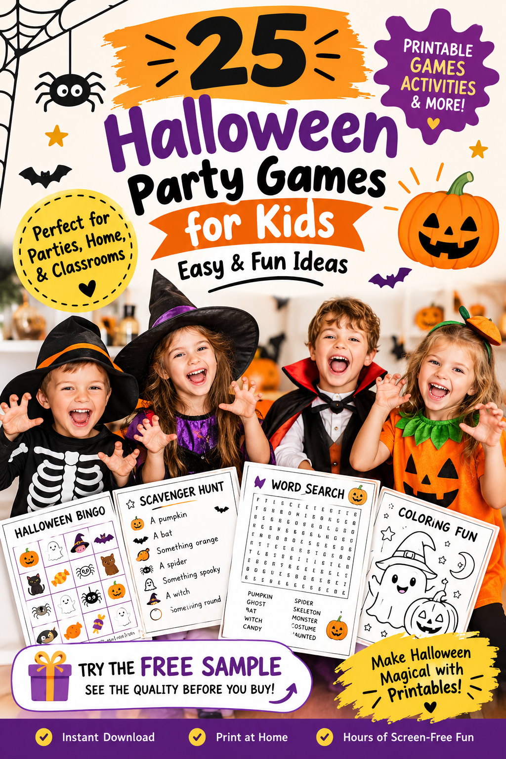 🎃 Halloween Party Printables & Games 2026 | 72-Page Print & Play Party Kit for Kids & Families