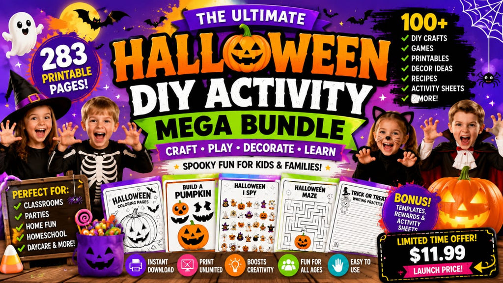 The Ultimate Halloween DIY Activity Mega Bundle | 283 Printable Pages for Kids | Crafts, Games, Coloring, STEM, Classroom & Homeschool PDF
