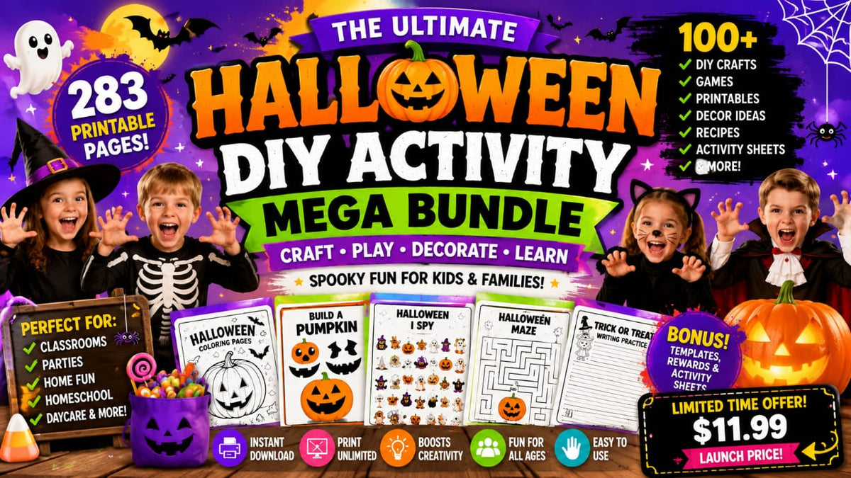 The Ultimate Halloween DIY Activity Mega Bundle | 283 Printable Pages for Kids | Crafts, Games, Coloring, STEM, Classroom & Homeschool PDF