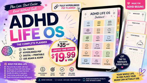 ADHD Life OS — Complete Hyperlinked Digital Planner 2 in 1