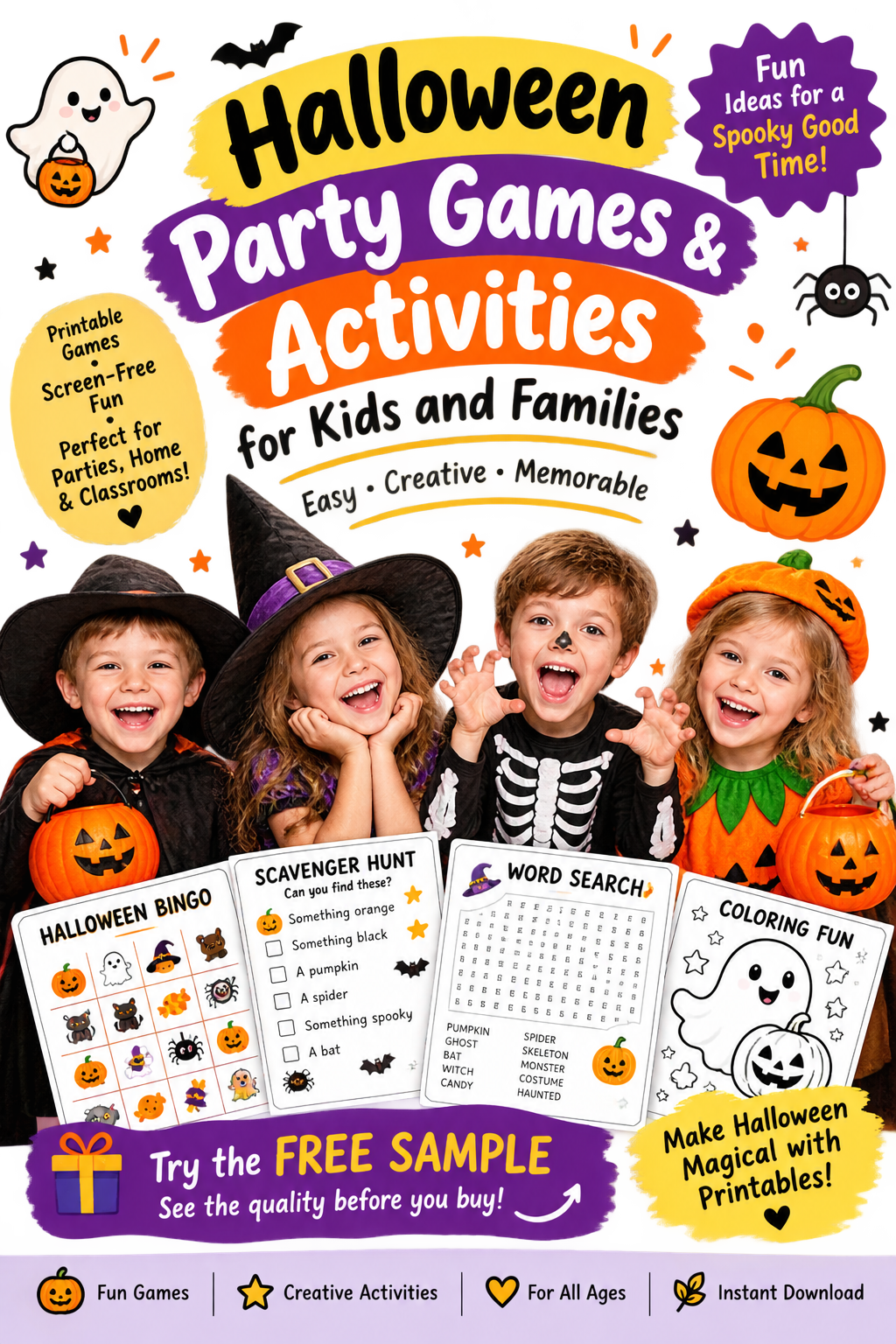 🎃 Halloween Party Printables & Games 2026 | 72-Page Print & Play Party Kit for Kids & Families